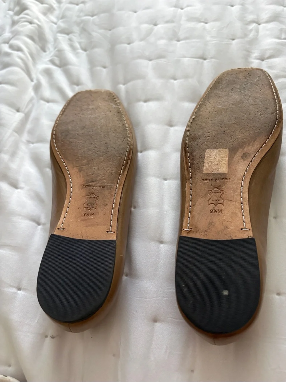 Tory Burch Metallic Tan Logo Ballet Flats